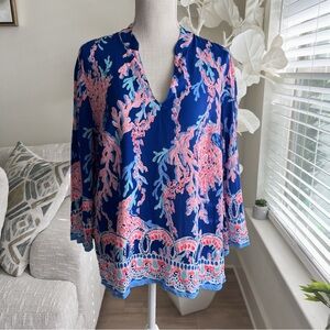 Lilly Pulitzer Luna Bay Woman’sTunic Borealis Blue And Pink Size Medium